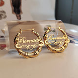 Round Bamboo Personalized Name Earrings