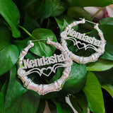 Round Bamboo Personalized Name Earrings