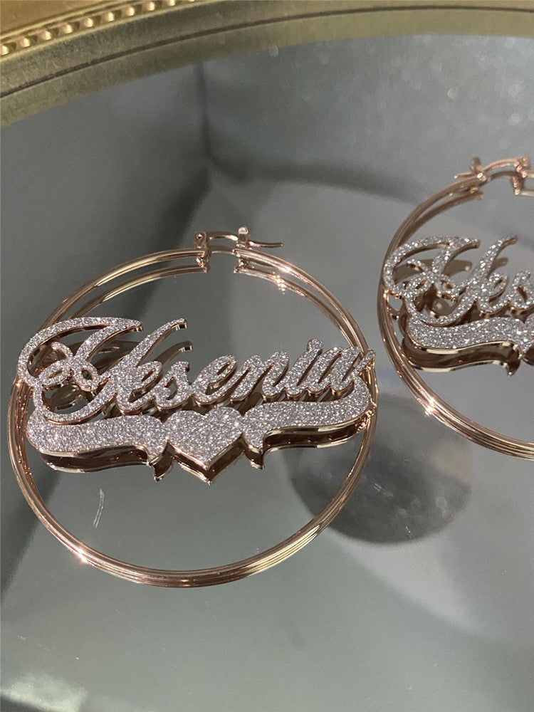 Personalized Name Zircon Hoop Earrings